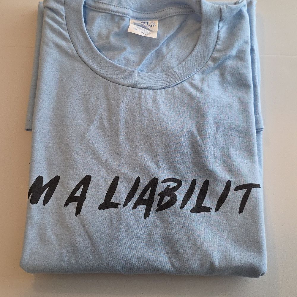 Port and Company I'm A Liabilty Blue Graphic T-Shirt Size XL NWT R-2297